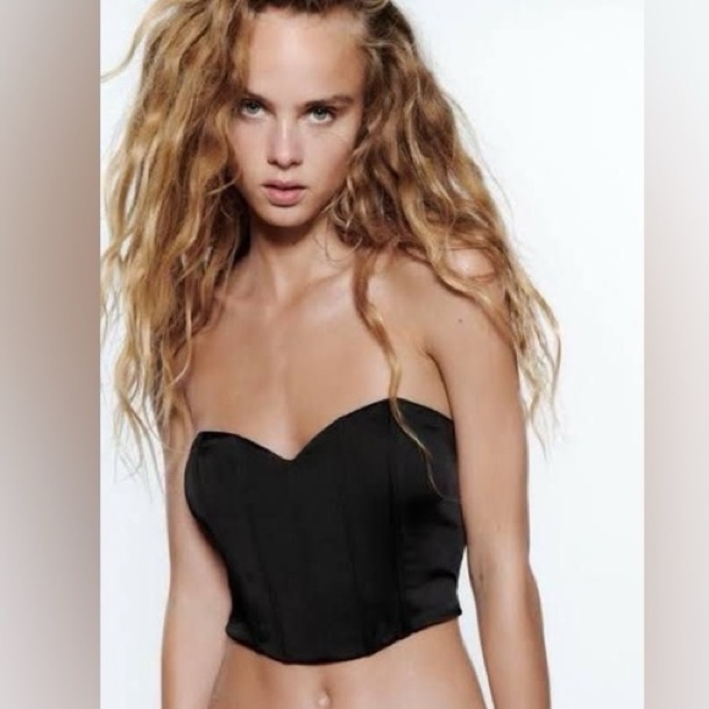 Zara Elegant Black Satin Bustier